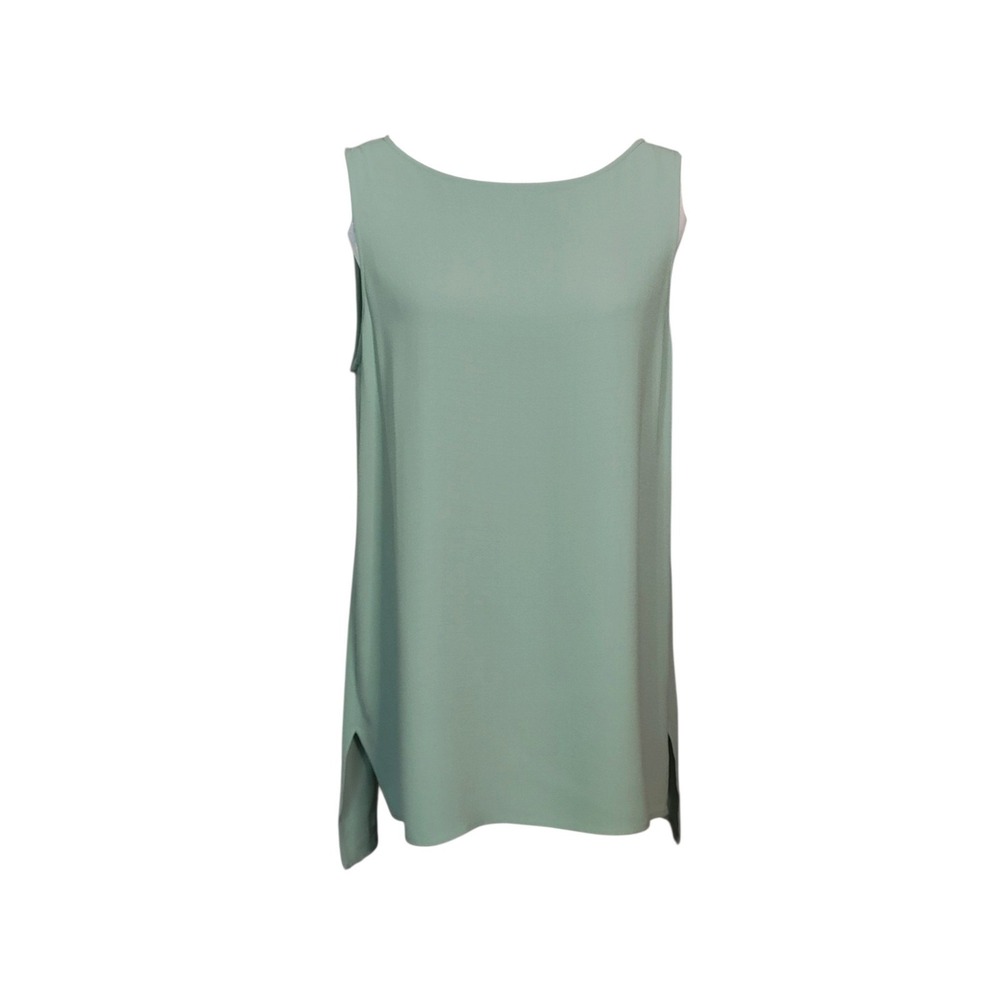Eileen Fisher Sage Green 100% Silk Top Quiet Luxury Lagenlook Office Size Medium